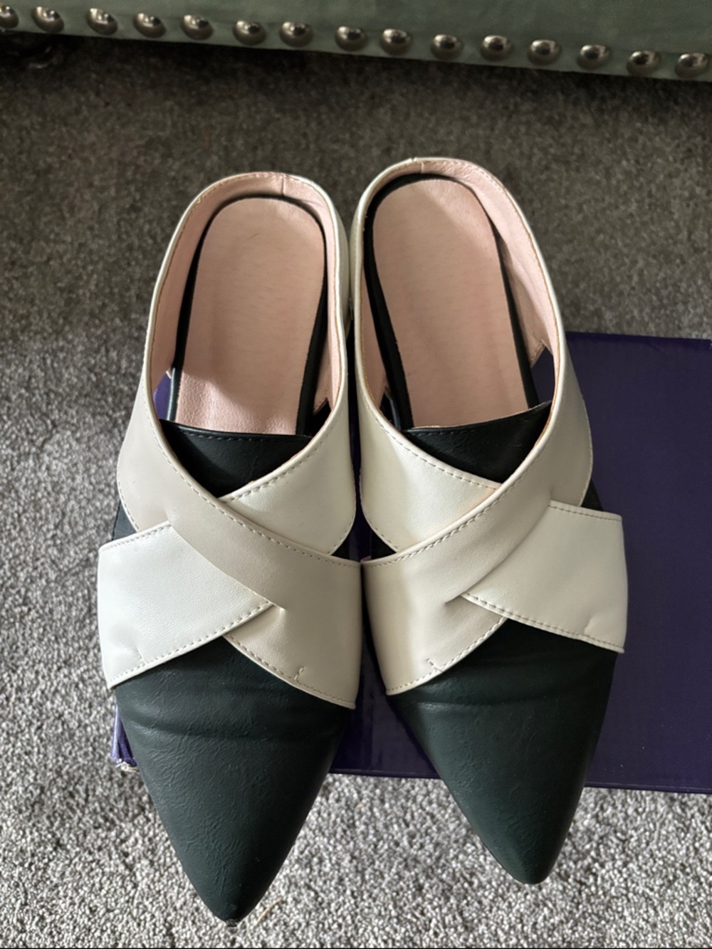Women’s Pointed Toe Slip-On Flats in Black and Cream